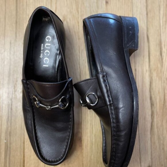 Men Men\'s Dark Brown Gucci Loafers with Silver Buckle - Size 8 - Great Condition